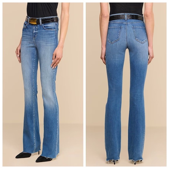 L'AGENCE Denim - L'AGENCE Ruth High Rise Straight Raw Hem Jeans Women Sz 24 Blue Marlin